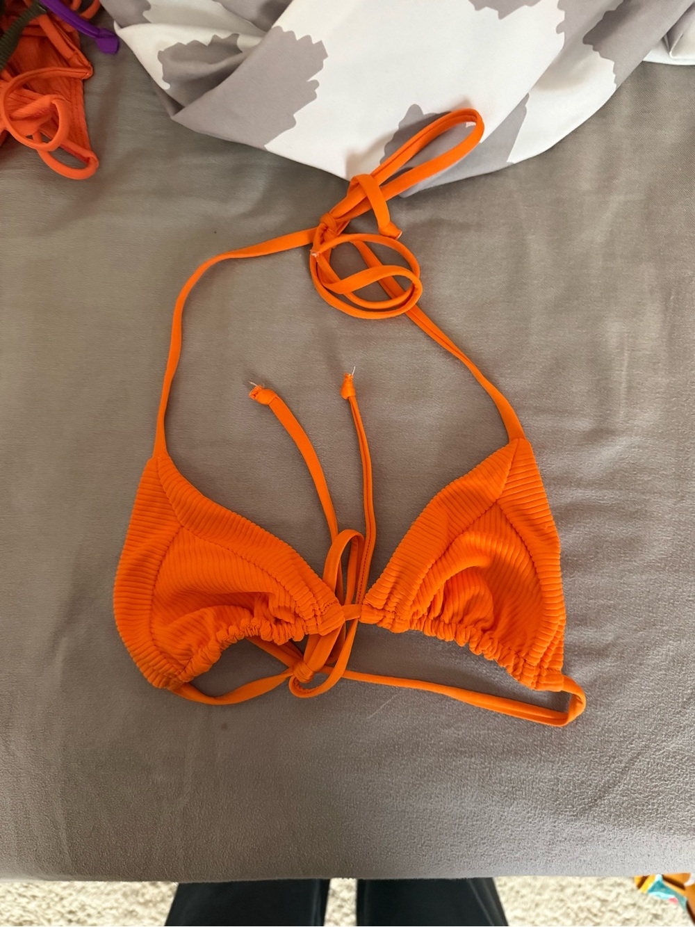 Frankie's Bikinis Orange Ribbed Triangle Bikini Top